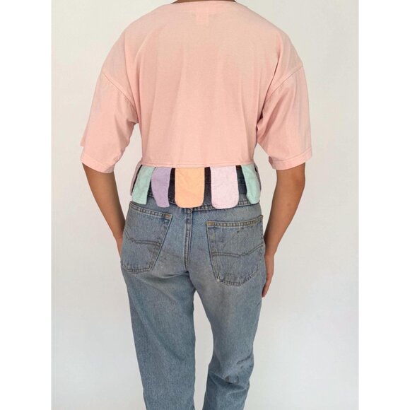 vintage pink colorful pastel unique casual clowncore cotton button up crop top - Picture 6 of 10